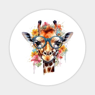 Watercolor Floral Giraffe Magnet